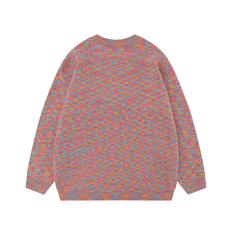 Women Sweater Retro College Style Contrast Color Jacquard Knitted Top Versatile