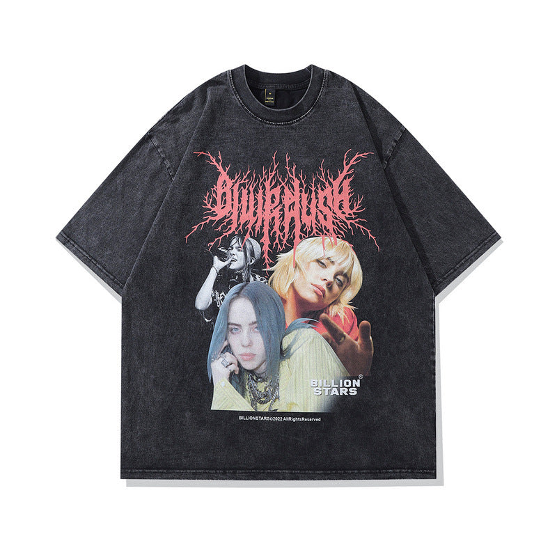 Men T-Shirt Vintage Bili Singer Print Distressed