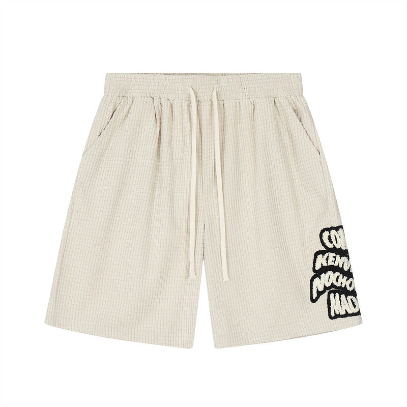 Men Shorts Walf Checks Summer Loose Sports Embroidery