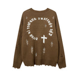 Women Sweater Cross Ripped Vintage Knitted Top