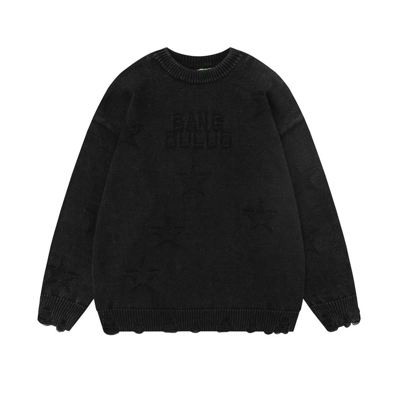 MenSweter thickened crocheted hole sweater five-pointed jacquard