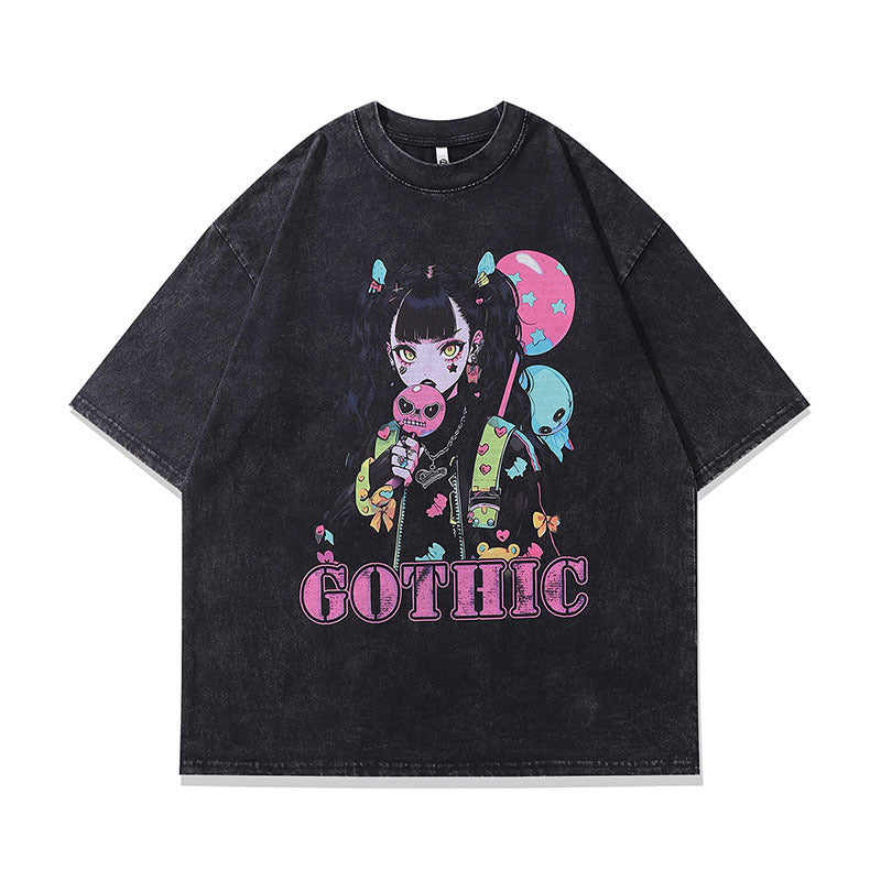 Men T-Shirt Cartoon Print Distressed