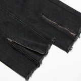 Men Jeans Distressed Zipper Split Casual Loose Raw Hem
