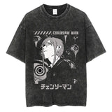 Anime Chainsaw Man Washed TShirt Men Streetwear