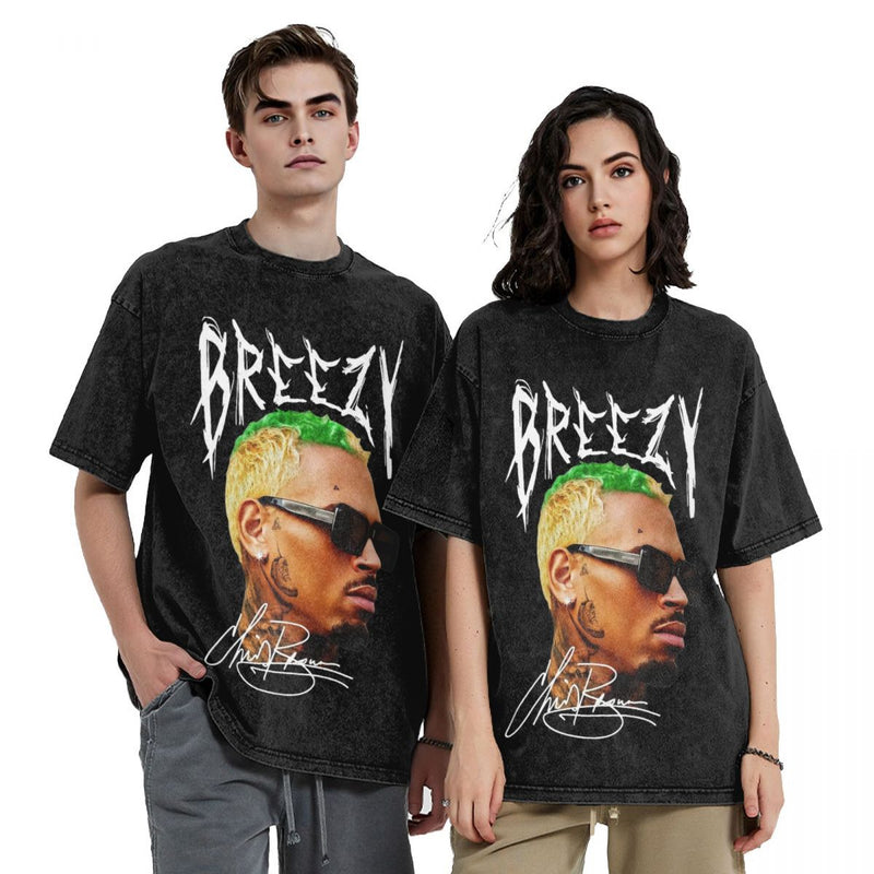 Rapper Chris Brown Big Face T Shirt Hip Hop Washed Short
