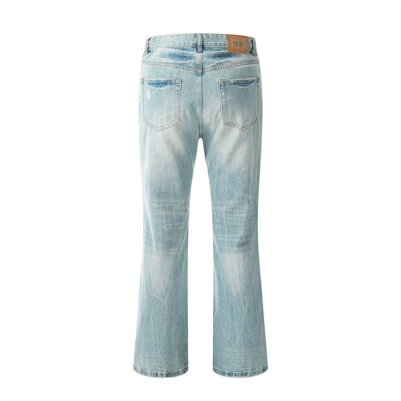 Men Jeans Bright White Ripped Bell-Bottom Pants Loose Casual