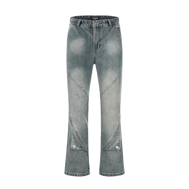 Men Jeans splicing button flared pants personality design