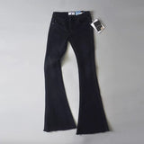 Women Jeans Frayed Flared Pants Stretch