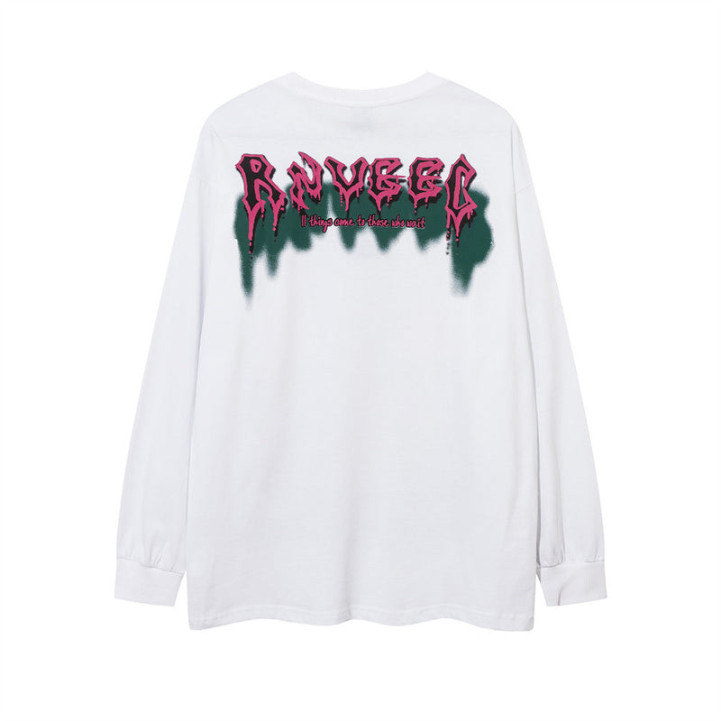 Men Long Sleeve T-Shirt Rapper Printed Chain Decorative Hip Hop