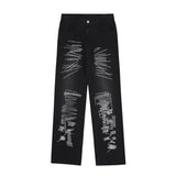 Men Jeans Graffiti Letter Print Loose