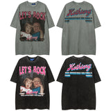 Men T-Shirt Retro Portrait Graffiti Washed and Worn