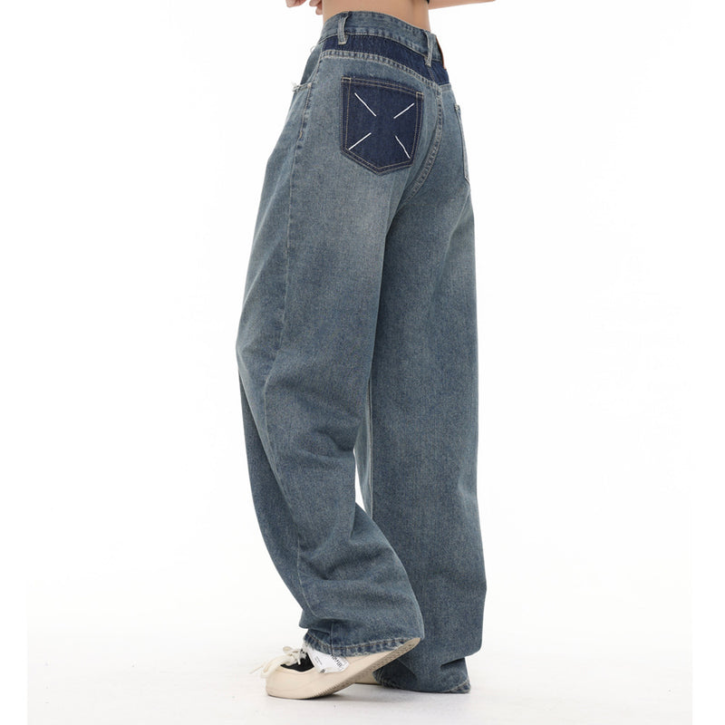 Men Jeans Pocket Decoration Loose Wear