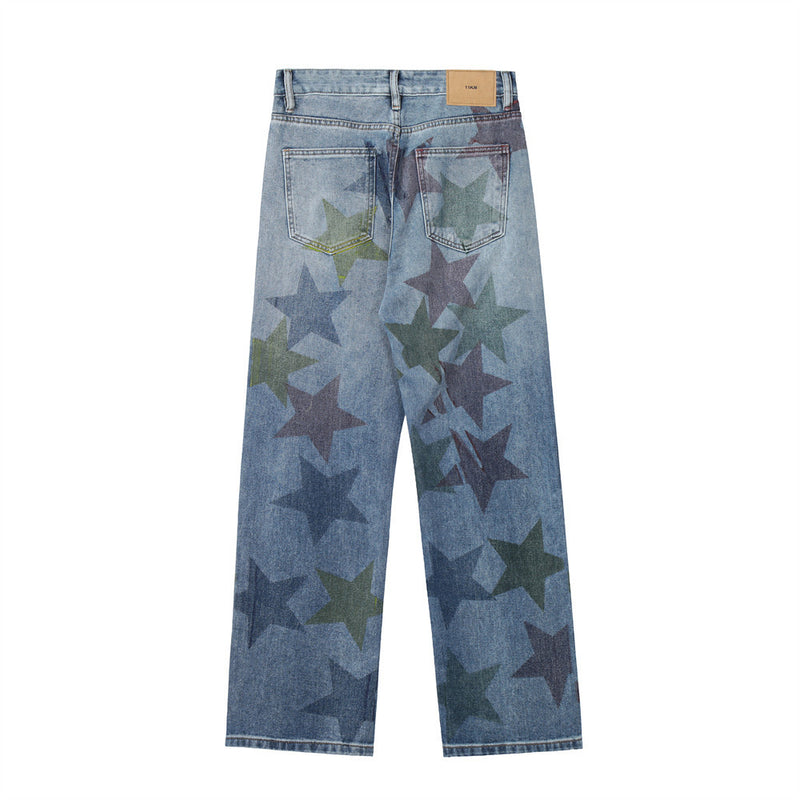 Men Jeans Five-Pointed Star Hip Hop Casual