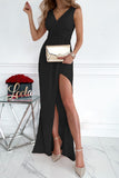 Women Dress Pure Color Split Temperament Dress