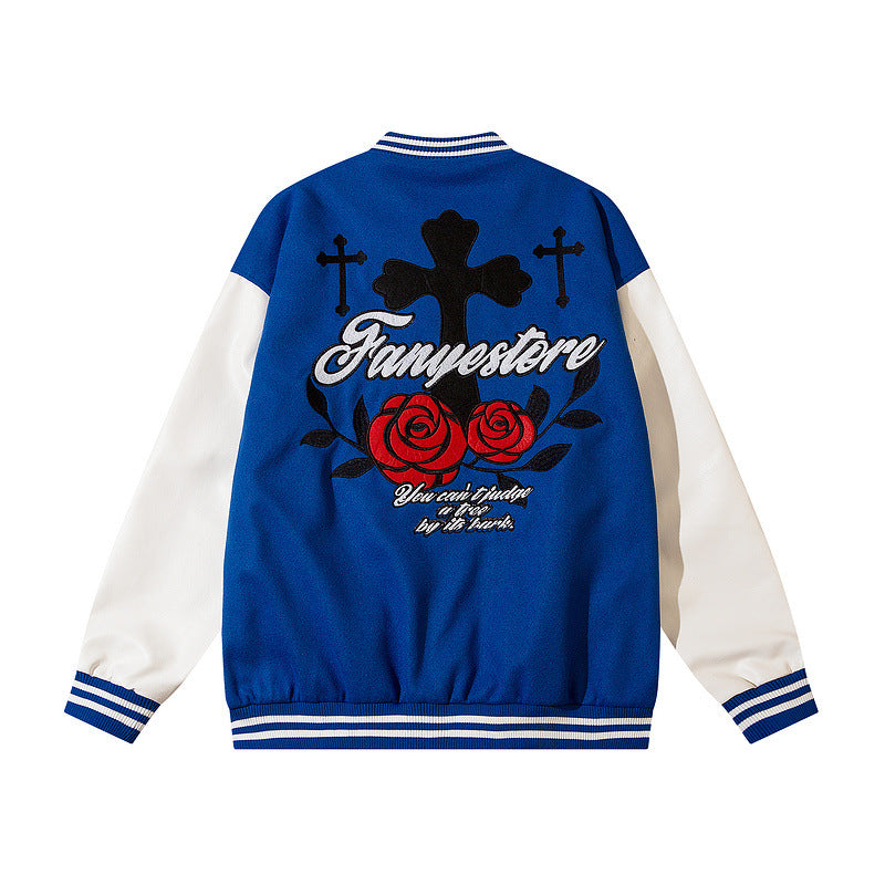 Women Jackets Vintage Rose Cross Baseball Uniform All-Matching