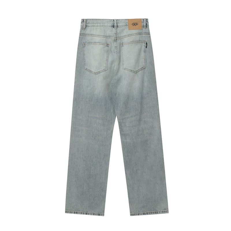 Men Jeans Ripped Distressed Loose Retro Leisure