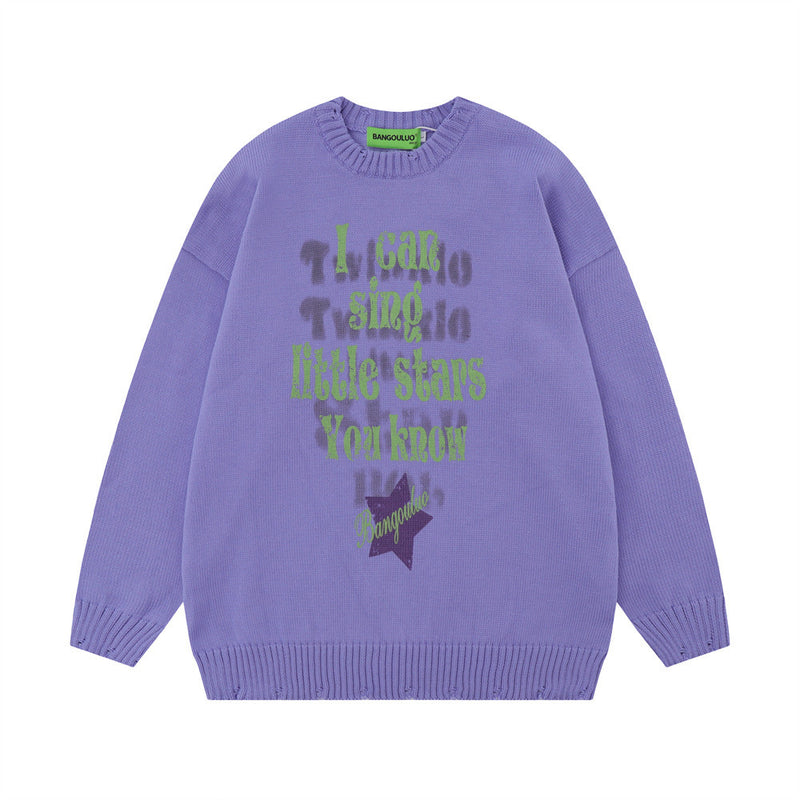 Men Sweater Letter Printed round Neck Sweater