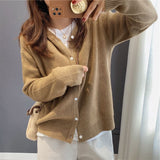 Women Knitted Cardigan Simple Knitting Cardigan Jacket