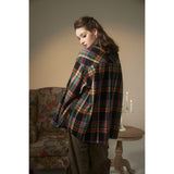 Unisex Shirt Vintage Cotton Long Sleeve Plaid Shirt