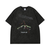 Men T-Shirt Retro Distressed Lightning Print Loose All-Match