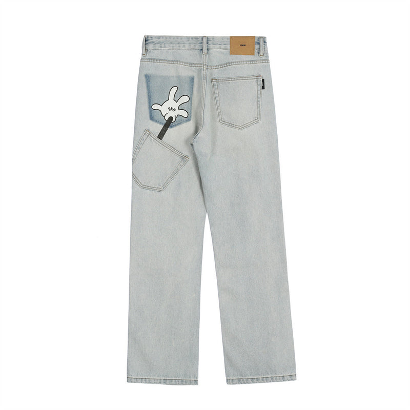 Men Jeans Cartoon Pocket Hip-Hop Fashion Casual