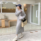 Women Pullover Sweater Loose Hooded Knitted Dress