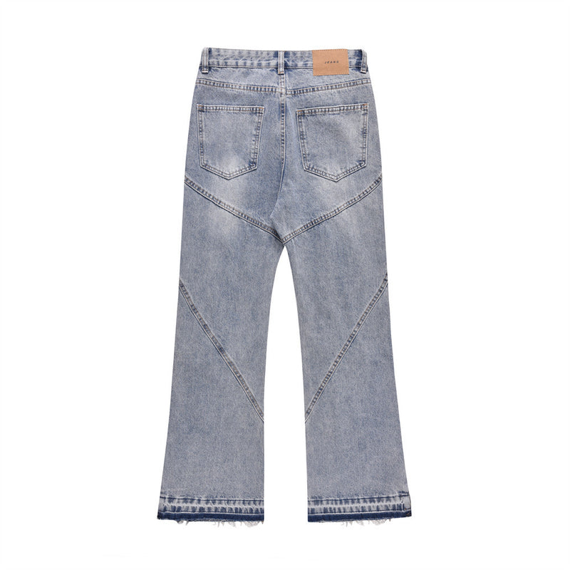 Men Jeans Stitching Punk Zipper Slit Loose Burrs