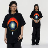 Vintage T-shirts Street Print Loose Front Shoulder Short Sleeve T-Shirt
