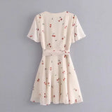 Women Dresses Summer Style French Cherry Print Dress