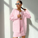 Women Co-Ords Autumn and Winter Woolen Crew Neck Coat Fashion