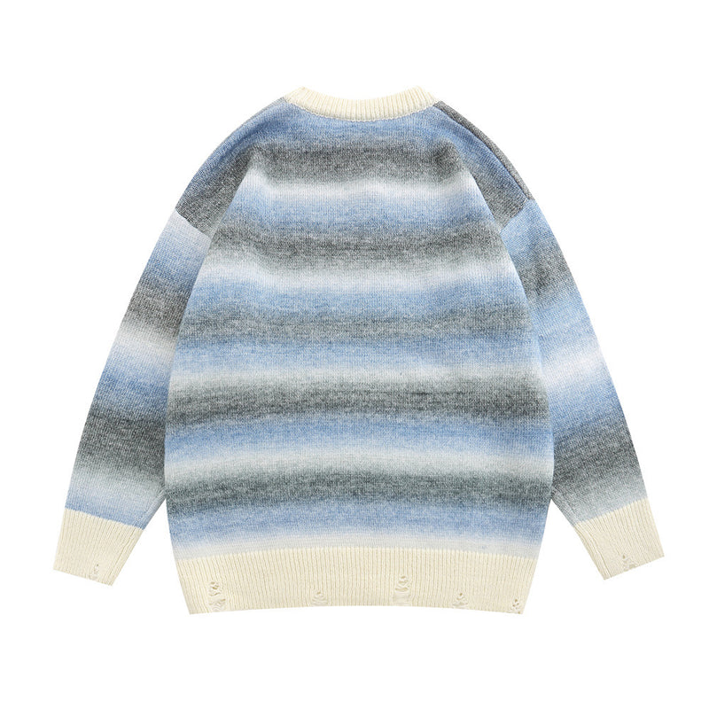 Men Sweater Striped Jacquard Knitted Sweater