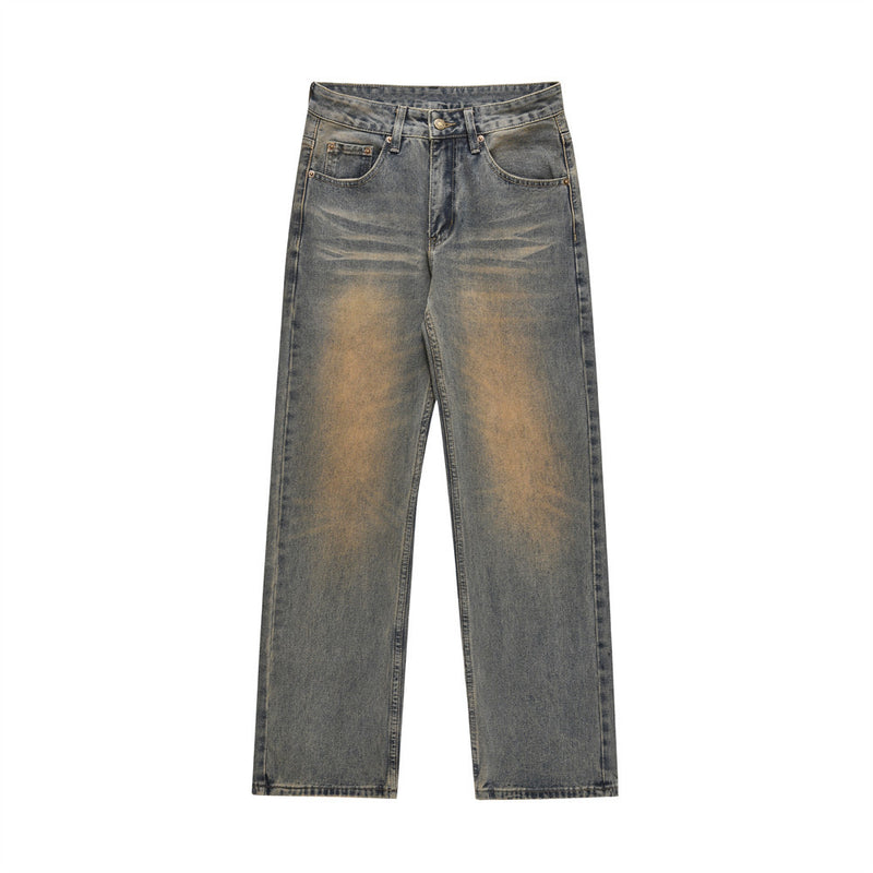 Men Jeans Vintage Pocket Ripped Leisure Loose