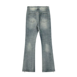 Men Jeans Zipper Slit Bell-Bottom Pants Pleated