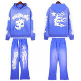 Hellstar Hoodie & Pants Wash water do old print casual hoodie sweatpants