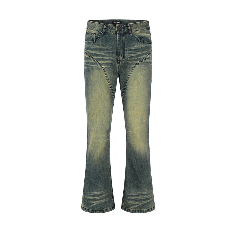 Men Jeans Bell-Bottom Pants Retro Distressed Loose