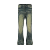 Men Jeans Bell-Bottom Pants Retro Distressed Loose