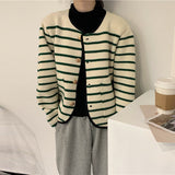 Women Knitted Cardigan Vintage Stripe Temperament Socialite