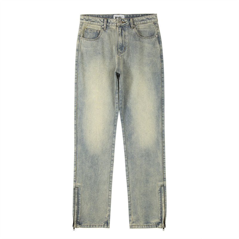 Men Jeans Zipper Slit Slim Fit All-Matching Casual Pants Loose