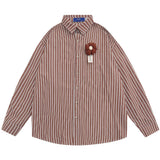 Men Long Sleeved T Shirt Flower Vertical Striped Long Sleeve Shirt Men's Spring and Autumn Loose Shirt Casual