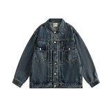 Women Jackets Vintage Denim Jacket Distressed Lapel Denim Jacket
