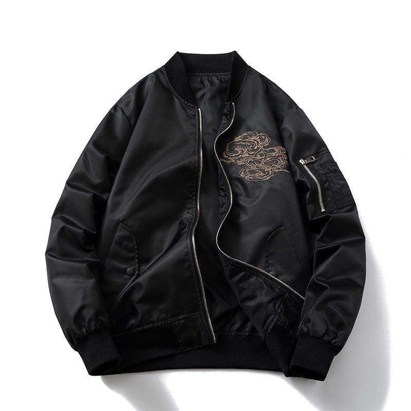 Men Vintage Jackets Guochao Vintage Dragon Embroidered Jacket Flight Suit Baseball Suit
