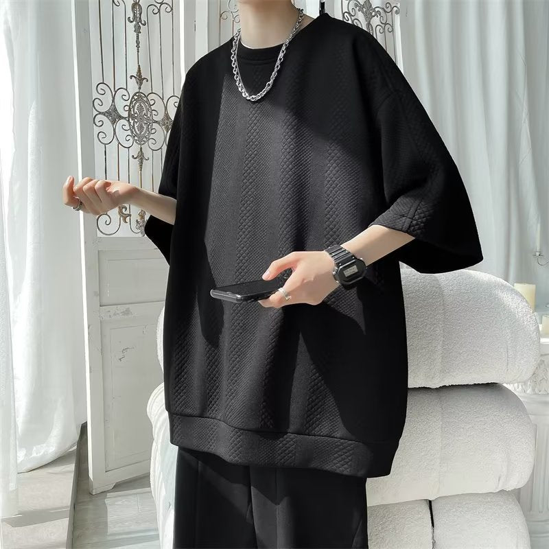 Men T Shirt Waffle Summer Loose plus Size