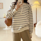 Women Pullover Sweater Preppy Style Striped Hooded Sweater