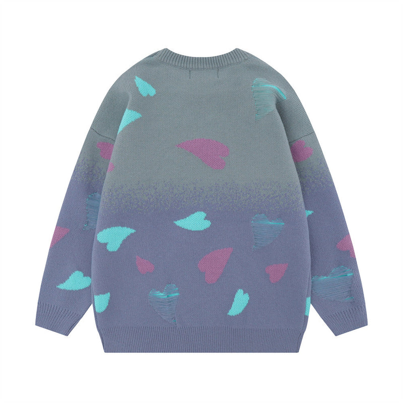 Men Sweater Full Printed Hole Love Brocade Sweater