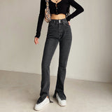 Women Jeans Stretch Split Straight Retro Slimming
