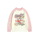 Women Sweater Color Matching Couple Sweater Retro Vibe Loose All-Match
