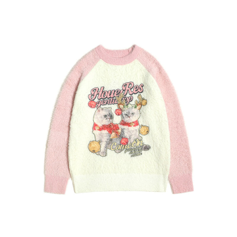 Women Sweater Color Matching Sweater Sweater Retro Loose All-Matching