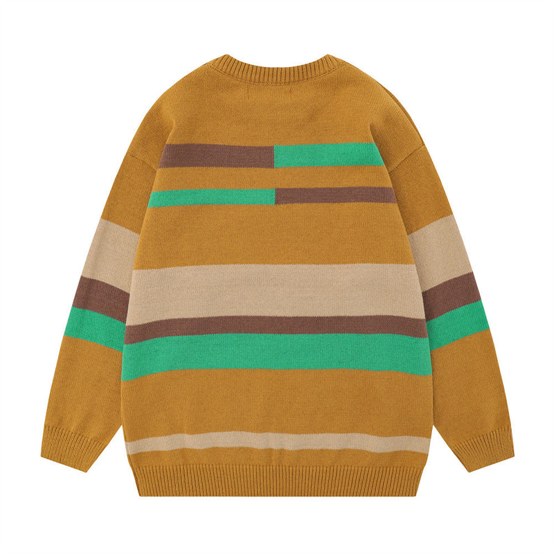 Men Sweater Stripes Brocade Sweater Loose