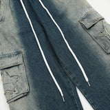 Men Jeans Spray Painting Gradient Color Tooling Multi-Pocket Loose