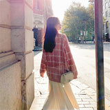 Women Knitted Cardigan Loose Fashion Plaid